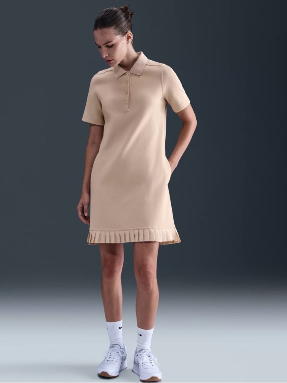 Nike Golf Polo Dress Pleated Trim with Pockets Womens Large IF8522-126 Tan